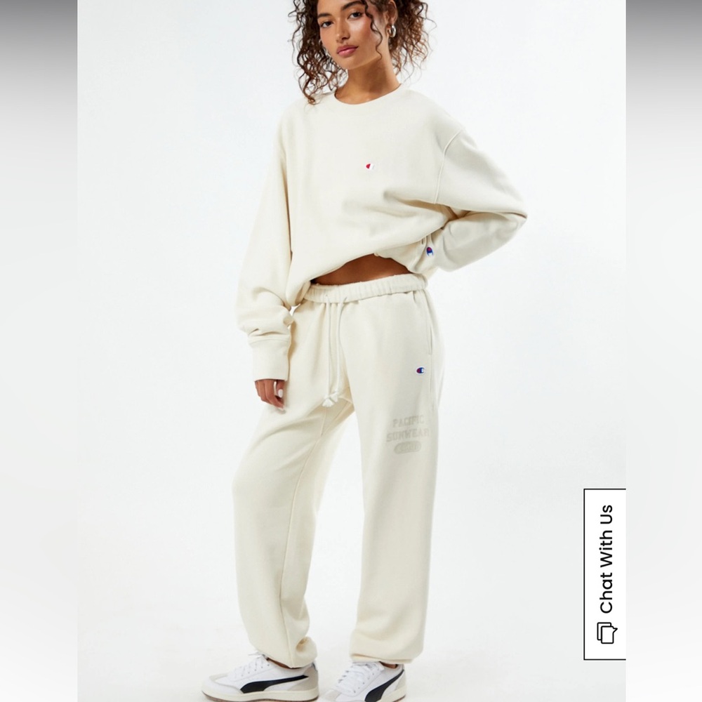 Champion unisex cream line down front Joggers Sweatpants size small